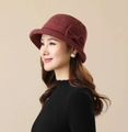 Women's houndstooth bucket hat in deep red featuring a side bow decoration - Burgundy