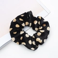 Black velvet hair scrunchie with beige polka dots on a minimalist magazine - Style 1 Black with Beige Dots