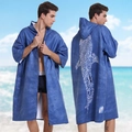 Blue quick-dry hooded beach poncho with front zipper and white whale shark print - One Size / Zipper Style - Blue Whale Shark