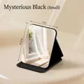 Portable small folding makeup mirror in mysterious black with 10.5x7cm leather texture stand - Thickened Lens Style / S / Mystic Black