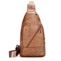 Mens retro brown PU leather sling bag with waterproof texture and metal zipper - 923 Yellow