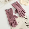 Gants d'hiver roses en laine de lapin pour femme avec nœud élégant et écran tactile - Papillon Ligne Latérale Bord Fourrure - Poil de Lapin Violet