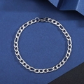 Classic silver stainless steel Cuban link chain bracelet for men with round clasp - Figaro Bracelet [Width 5mm] / Length 21cm