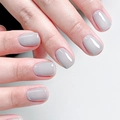 Classic short square press-on nails in minimalist glossy neutral light grey finish - Light Grey (JP3166)