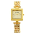 Montre à quartz dorée pour femme avec cadran carré et bracelet orné de strass brillants - Doré