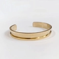 Polished golden titanium steel watch-band style cuff bracelet with center groove - 351 Gold Bangle (Steel Tone Ends) (351 Gold (Steel Ends))