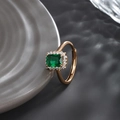 Luxurious rose gold adjustable ring featuring a square emerald gem and diamond halo - Adjustable Open / 18K Gold Plated-Emerald Green