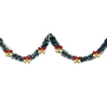 Green Christmas tinsel garland with snow edges and red gold decorative bows - Dark Green White Edge + 6 Gold-Red Bows