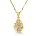 Gold stainless steel waterdrop necklace featuring Greek key pattern and white rhinestones - Gold Waterdrop Hollow Greek Key (KN87161-K)