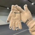 Dames dikke gebreide touchscreen handschoenen herfst winter warme schattige panda's - Beige