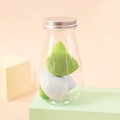 Beauty blender set in transparent bottle with green and white makeup sponges - Fat Bottle 4Large 2Small / Green System