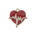Golden heart-shaped pendant with red enamel and white heartbeat line motif - Red Heart Rate Charm