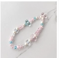 Pink and blue beaded phone strap with acrylic heart and bow charms in Y2K style - 3 Hearts Style Phone Chain