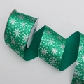 Rouleau de ruban de Noël vert émeraude à paillettes avec motifs flocons argentés pour cadeaux DIY - Vert 【6.3cm*10 Yards】