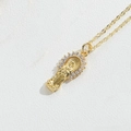 Elegant gold-plated Virgin Mary necklace with crystal halo and fine link chain - Gold Standing Lady of Guadalupe