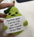 Handmade crochet positive pear doll with inspirational card for desk decoration - Pear