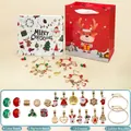 Weihnachts-Adventskalender Schmuckset mit 24 DIY Anhängern und zwei goldenen Armbändern - Gold Armband Set Mit Rentier Geschenktüte / Gold