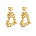 Elegant 18K gold-plated heart drop earrings with a stylish textured geometric hollow design - Hollow Pleated Heart Earrings (CE00244YS)