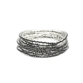 Stack of elastic bracelets with 2mm black and silver sparkling crystals in rows - Silver Multi-layer Black Rhinestone
