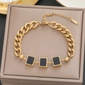 Gold-plated stainless steel chain bracelet with black rectangular enamel charms - Gold Black Rectangular Patchwork Style (5263)