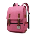 Pink vintage canvas travel backpack with brown faux leather straps and dual buckles - 16" / Watermelon red