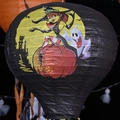 Halloween spherical paper lantern in black with witch and ghost patterns hanging décor - Ghost Hot Air Balloon Lantern