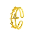 Double-layered gold open ring featuring a heart charm and star motifs with small zircons - Adjustable Open / Gold