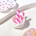Miniature white woven basket with pink candy cane resin charms for DIY craft projects - White + Rose Red