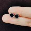 Orecchini punk in argento con pietra del sole blu e bordo con trama a diamante - Coppia di Cielo Stellato Nero Rosa 8mm / Nero Rosa