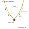 Detail van de 46cm goudkleurige titanium stalen ketting met zirkoon en afmetingen - Gouden Ketting (P1845)