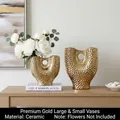 Set of two gold ceramic vases with hammered texture finish for modern home decor - Hammered Gold Set