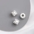 Silver 14K gold plated cylinder spacer beads with double-row cubic zirconia inlay - Style 13 / 8x7mm / Thick Silver