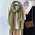Grass green pleated linen cotton scarf draped elegantly for women in minimalist urban style - Grass Green