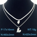 Collana a due strati in acciaio argento con pendente a cuore su manichino nero - Colore Acciaio (KN230276-KFC)