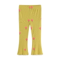 Mustard green ribbed flare leggings for girls with cute red mushroom polka dot patterns - 2T (Recommended Height 80-90) / Mustard Yellow