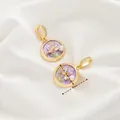 Monet style floral pendant earrings with purple enamel and natural pearl inlay in gold - Style 8 Purple 3D Flower Round Pendant