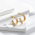 Elegant C-shaped titanium steel earrings with diamonds on a textured stone background - Gold With White Rhinestone (ER-826)