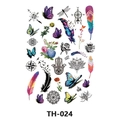 Waterproof temporary tattoo sheet with colorful butterflies and bohemian feathers TH-024 - Th-024 / 210*148mm