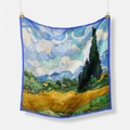 Detail view of Van Gogh Wheat Field with Cypresses oil painting print on square silk scarf - 53cm / Wheatfield