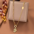 Goldene Hamsa-Hand-Halskette mit blauem Evil-Eye-Anhänger und asymmetrischer Kette - Hamsa Hand Böser Blick Halskette