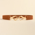 Ceinture élastique pour femme marron clair avec boucle mains entrelacées dorées - Café Clair / 75cm
