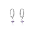 Orecchini a cerchio in argento sterling S925 con pendenti tondi in gemma viola - Platino Zirconia Viola