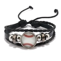 Verstellbares schwarz geflochtenes Baseball-Armband mit weißem Glas-Anhänger Design - Baseball