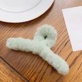 Light green plush hair claw clip in a large size for cute autumn and winter hair styling - Light Green