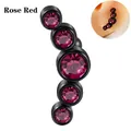 Rose red five-stone curved ear climber stud in black stainless steel for cartilage piercing - Black - Rose Red Curved