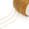 18K gold plated 304 stainless steel flat O-chain spool for DIY jewelry making - 3mm Width 0.4 Wire Dia / Gold