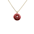 Gouden evil eye ketting met rode emaille hanger en gekleurde zirkoon op witte achtergrond - Rood