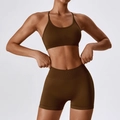 Set yoga senza cuciture marrone cioccolato con reggiseno sportivo e pantaloncini a vita alta - S / Reggiseno + Pantaloncini / Marrone