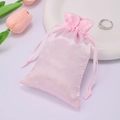 Elegant pink satin drawstring pouch for jewelry and small gifts with tulip accents - 15*20cm / Pink