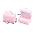 Pink velvet mini trunk jewelry box with silver bear clasp and handle detail view - 24# Pink Jewelry Box Shape